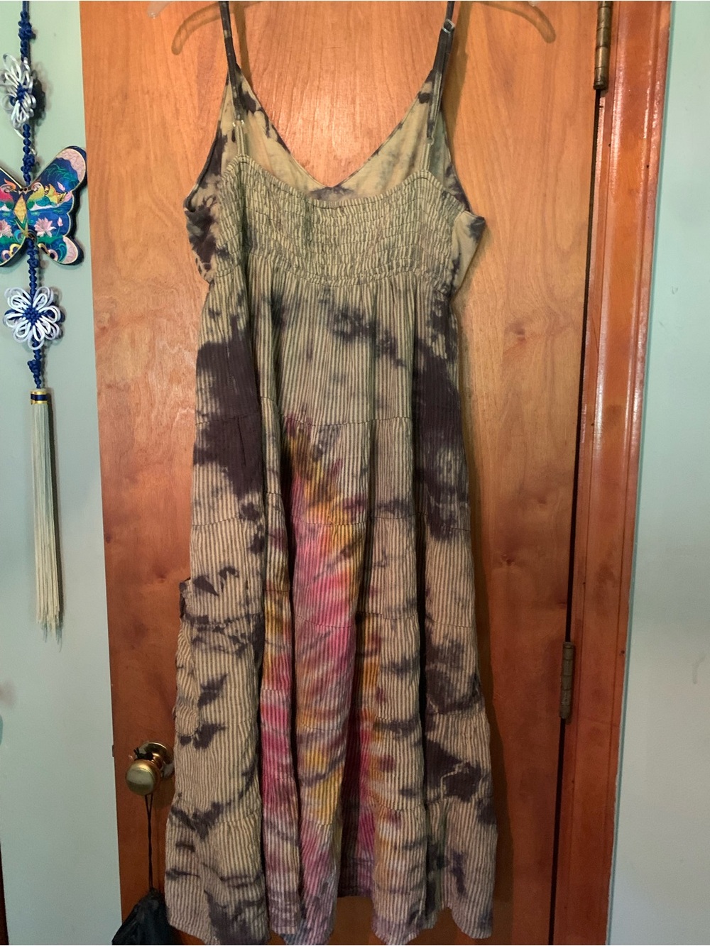 Tie-Dye Smocked Strap Maxi Dress - Multi Color